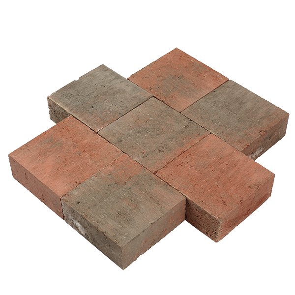 Pavé béton franc, nuancé de rouge et de noir, 11 x 11 x 6 cm