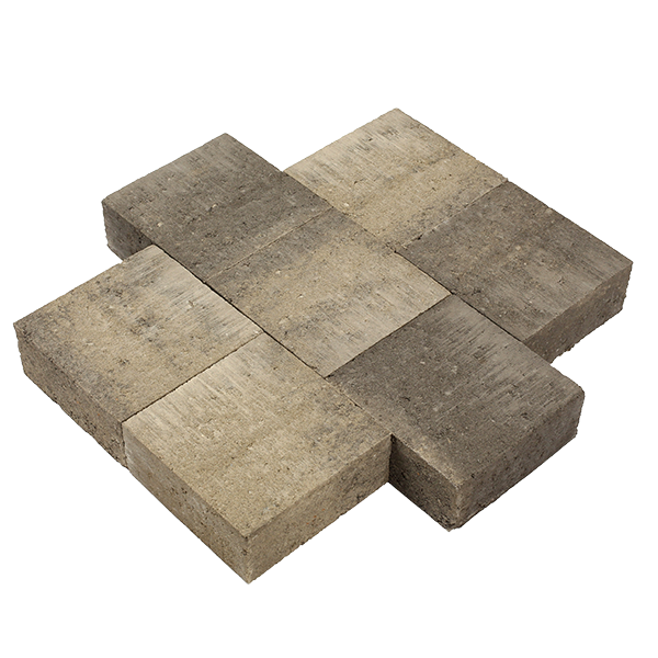 Pavé béton franc, nuancé de gris et de noir,