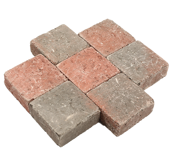 Pavé béton tambouriné, nuancé de rouge et de noir, 11 x 11 x 6 cm