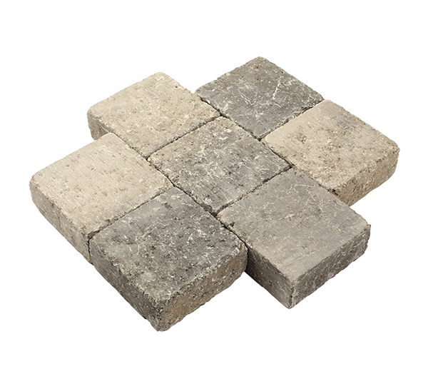 Pavé béton tambouriné, nuancé de gris et de noir, 14,5 x 14,5 x 6cm