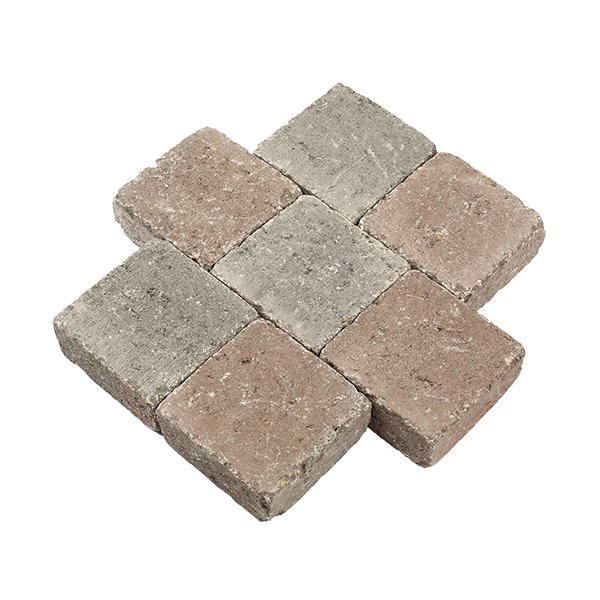 Pavé béton tambouriné, nuancé de brun et de noir, 11 x 11 x 6 cm
