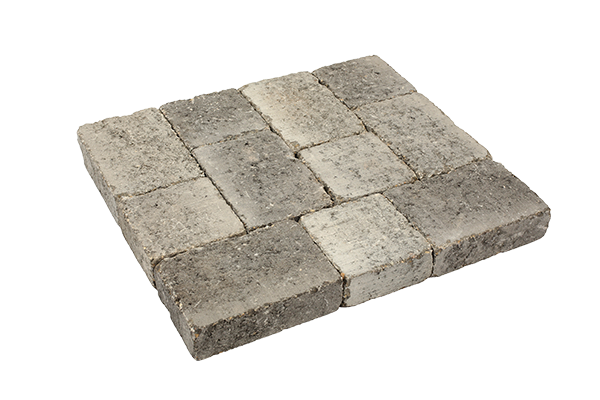 Pavé béton tambouriné, nuancé de gris et de noir, Combi (14,5 x 14,5 x 6 cm et 14,5 x 21,75 x 6 cm)