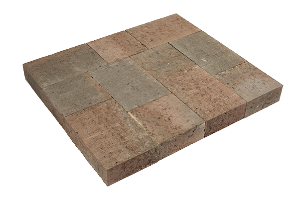 Pavé béton franc, nuancé de brun et de noir, 14,5 x 14,5 x 6 cm et 14,5 x 21,75 x 6 cm