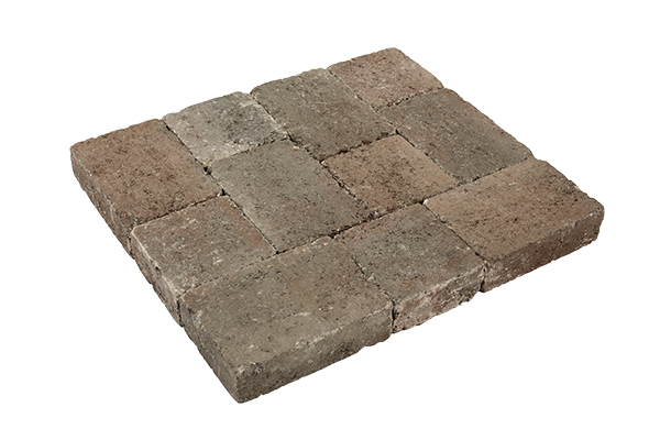 Pavé béton tambouriné, nuancé de brun et de noir, Combi (14,5 x 14,5 x 6 cm et 14,5 x 21,75 x 6 cm)